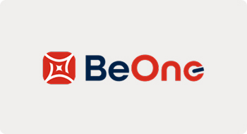 BeOne logo with red and blue text next to a stylized icon.